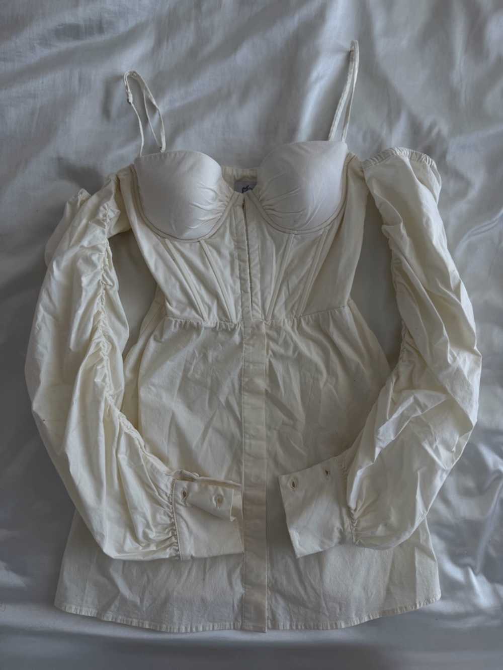 Oh Polly Cream Off-Shoulder Corset Dress